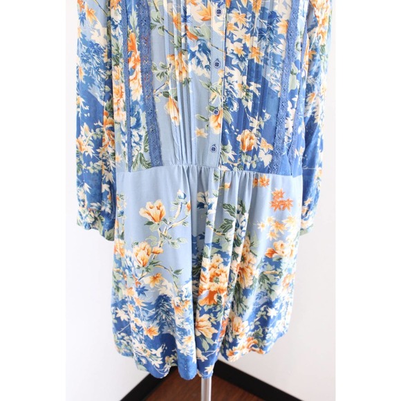 Tiny Anthropologie Gaina Blue Floral Lace Trim Tunic Shift Dress Size S Boho - Picture 4 of 7
